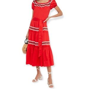 Tory Burch Maxi Dress Red Embroidered Peasant Sz XL